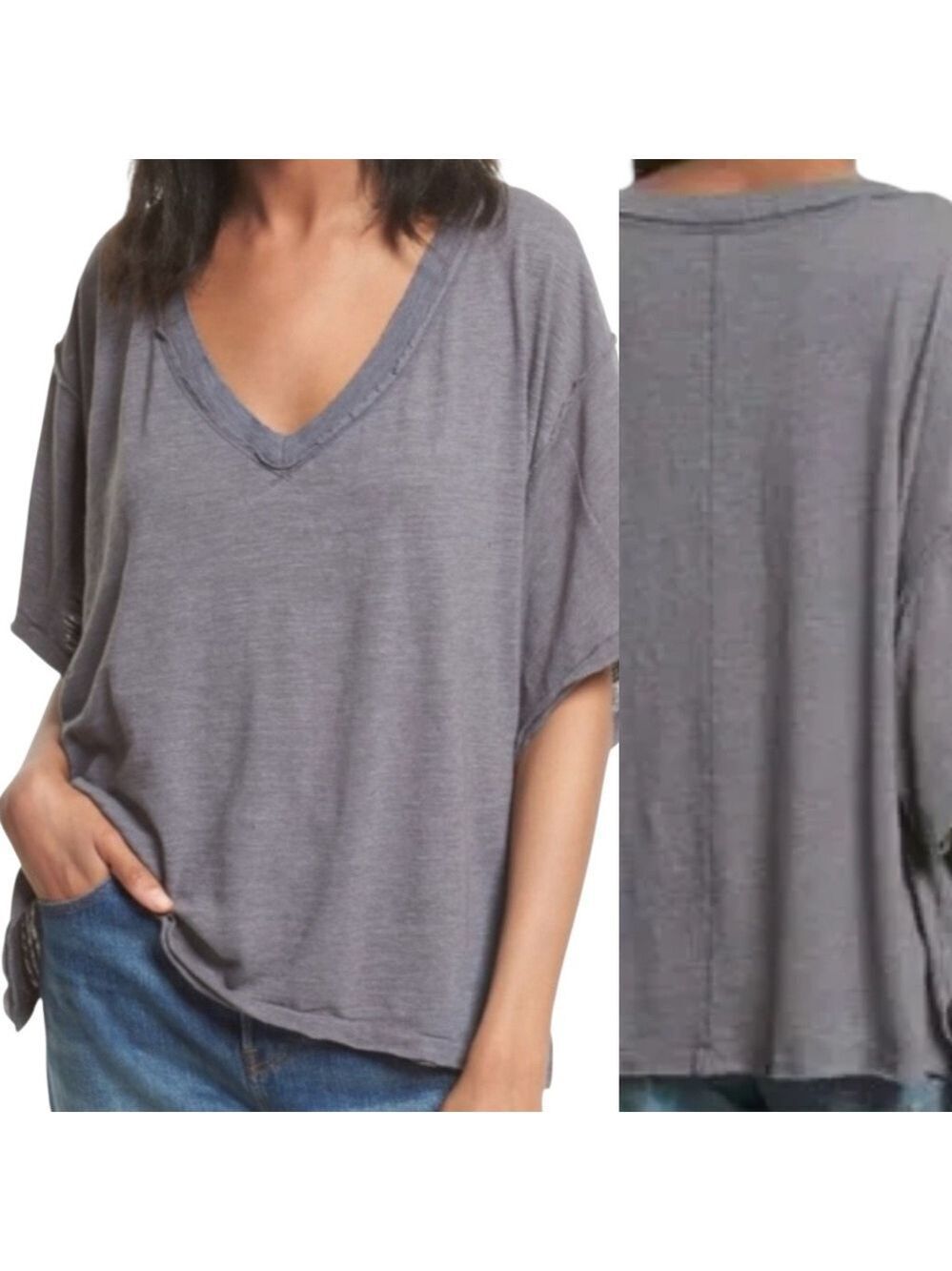 Anthropologie We The Free Grey Boyfriend Oversized T Shirt Womens Small Casual